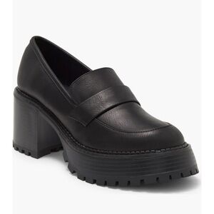 Black Chunky Heel Loafers